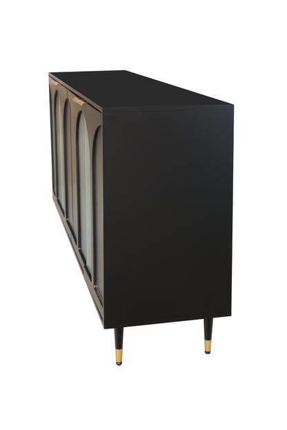 Accent Cabinet Lacquered Wooden Cabinet With 4 Glass Doors Sideboard Buffet Server Cabinet Storage Cabinet, For Living Room, Entryway, Hallway, Office, Kitchen And Dining Room - Black