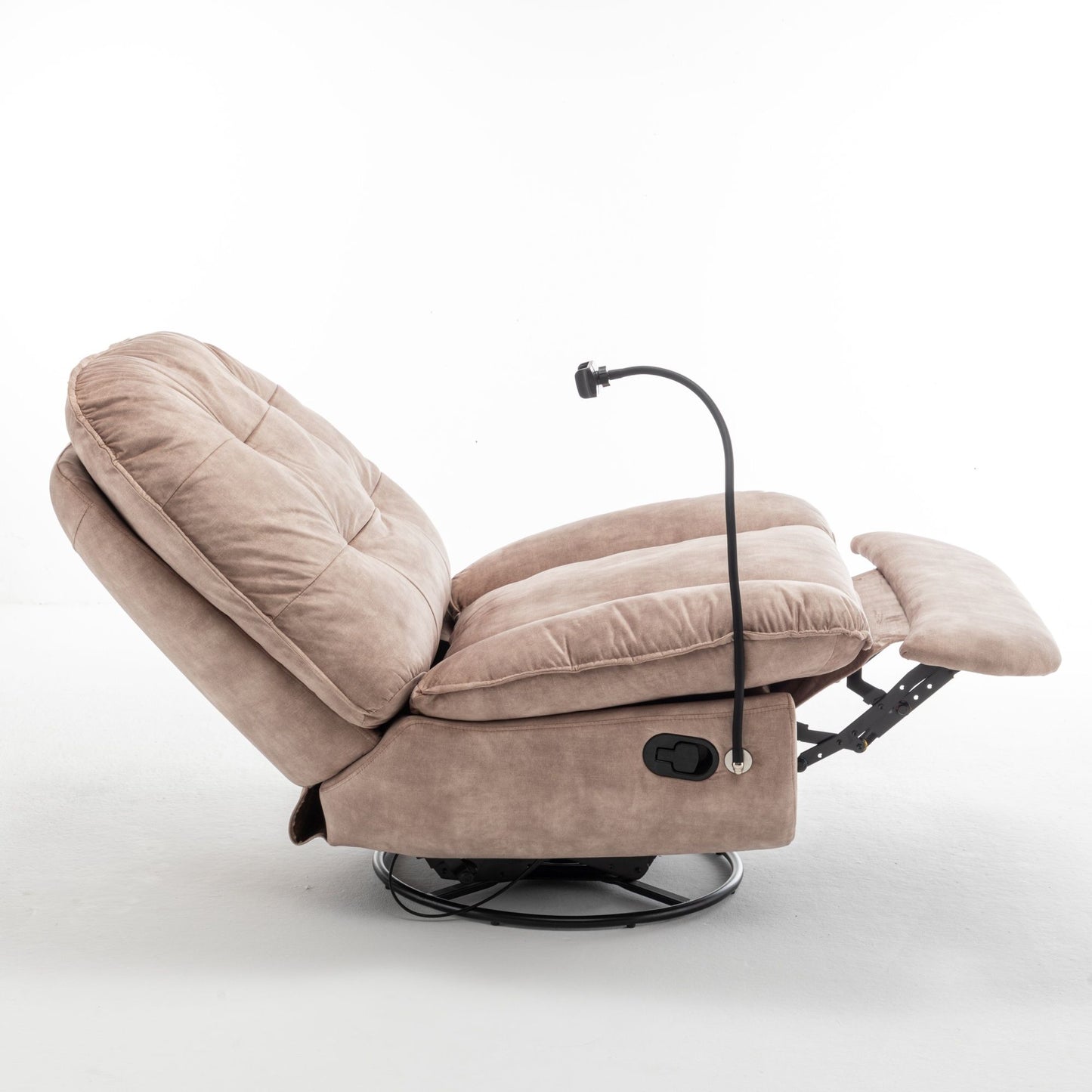 Modern Swivel Gliding Recliner Chair With Rocking Function And Phone Holder - Large Comfortable Reading Chair Stamped Velvet - Natural Brown