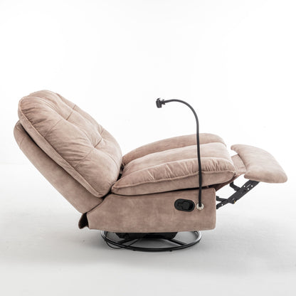 Modern Swivel Gliding Recliner Chair With Rocking Function And Phone Holder - Large Comfortable Reading Chair Stamped Velvet - Natural Brown