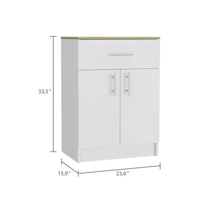 Pantry Organizer Cabinet One Drawer, Two Interior Shelves, Two Doors - White / Light Oak