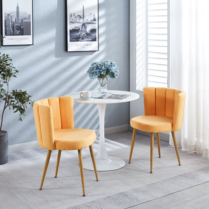 Modern Dining Chair (Set of 2) With Iron Tube Wood Color Legs, Shorthair Cushions And Comfortable Backrest, Suitable For Dining Room, Living Room, Cafe, Simple Structure - Yellow