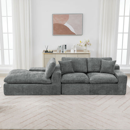 Cloud Sectional Sofa Upholstered Sofa Couch With Double-Layer Cushion And Side Pockets, Free Combined Sectional Sofa Full Compressed Sofa For Living Room - Gray