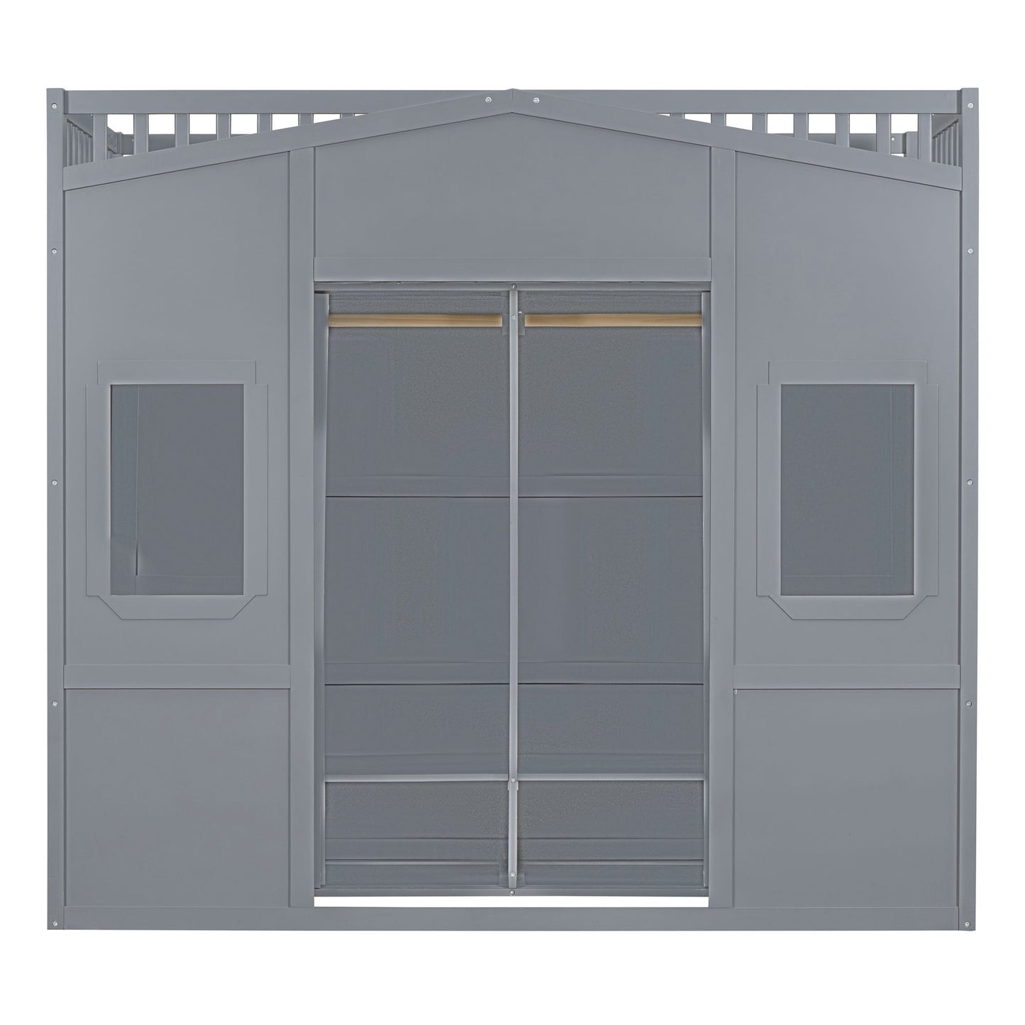 Twin Size House Loft Bed With Ladder And Wardrobe - Gray