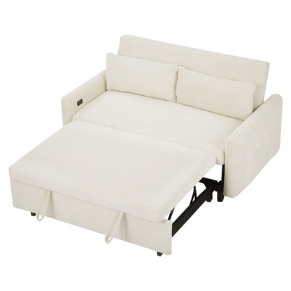 Pull Out Sofa Bed Convertible Couch 2 Seat Loveseat Sofa Modern Sleeper Sofa With 2 Throw Pillows And USB Ports For Living Room - Beige