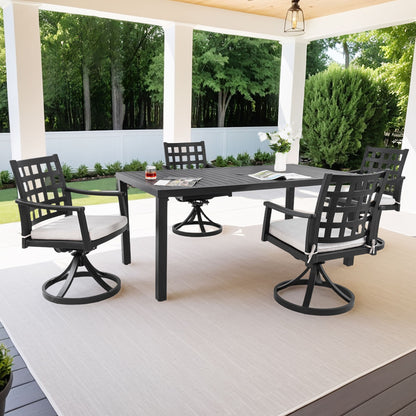 5 Pieces Outdoor Patio Dining Set, Rectangular Table & 4 Swivel Rock Dining Chairs With Sunbrella Cushion - Ember Black
