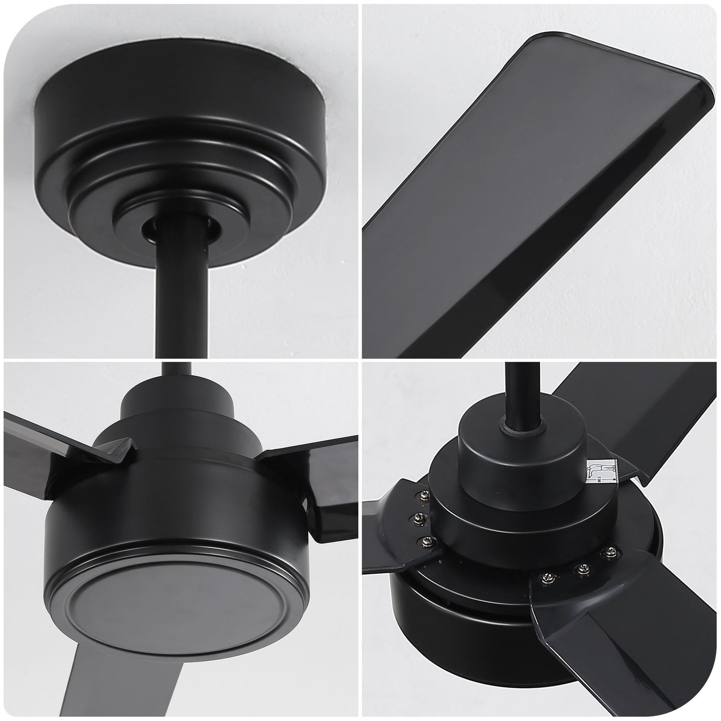 52" Outdoor Ceiling Fan Without Light, 3 Abs Blades Farmhouse Ceiling Fan With Remote Control 6-Speed Reversible Dc Motor For Living Room, Bedroom, Kitchen - Black