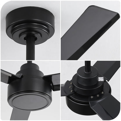 52" Outdoor Ceiling Fan Without Light, 3 Abs Blades Farmhouse Ceiling Fan With Remote Control 6-Speed Reversible Dc Motor For Living Room, Bedroom, Kitchen - Black