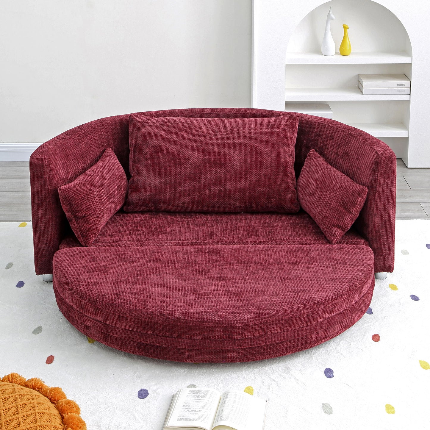 Multi-Functional Foldable Sleeper Sofa Bed, Floor Sofa Chair Bed, Circular Adjustable Futon Sitting And Sleeping Sofa - Burgundy