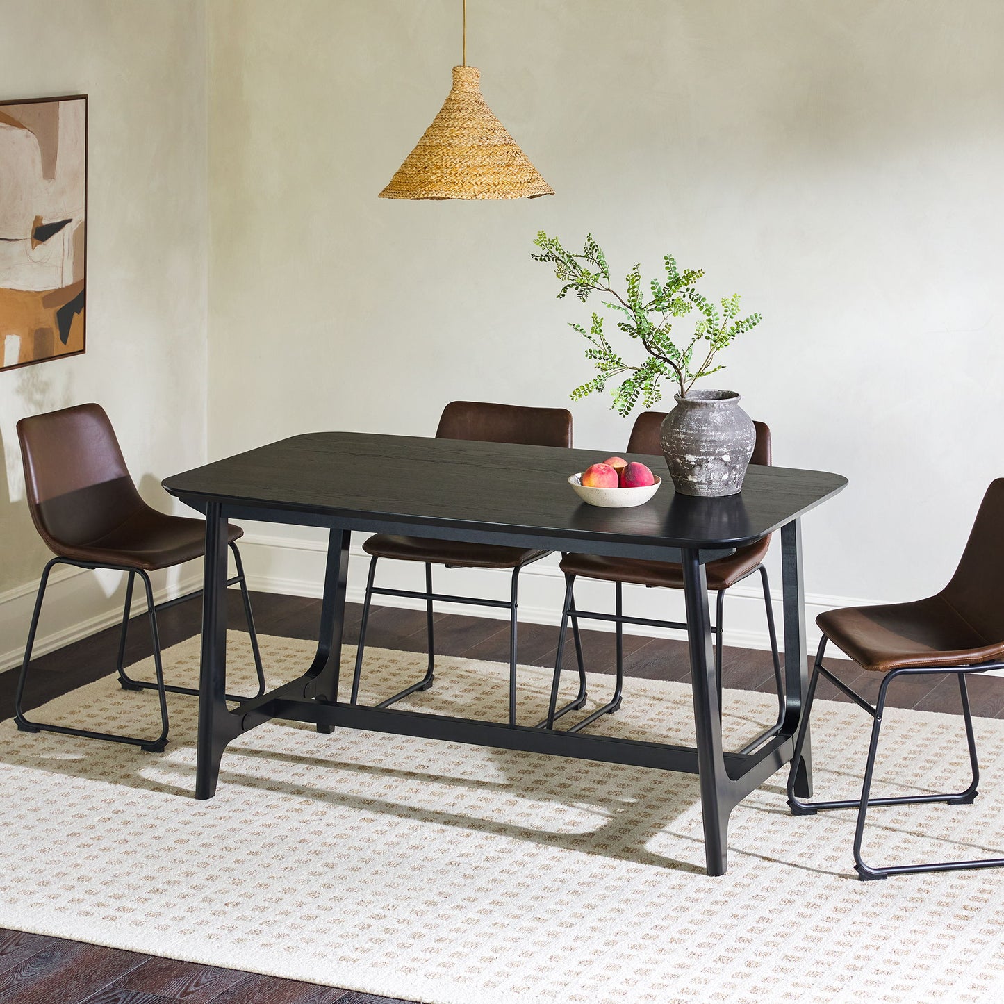 Mid-Century Modern Dining Table With Trestle Base - Black Ash
