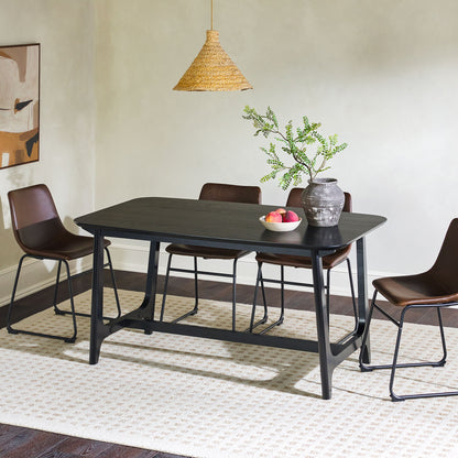Mid-Century Modern Dining Table With Trestle Base - Black Ash