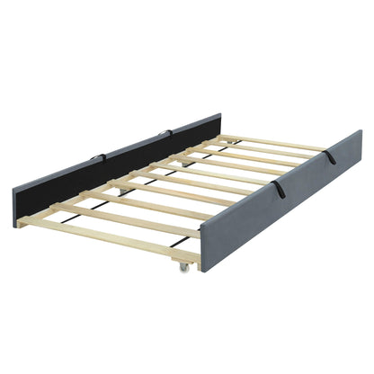Twin Size Upholstered Platform Bed With Twin Size Trundle - Gray