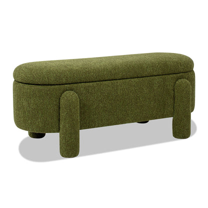Hugo - Oval Fully Upholstered Storage Bench - Moss Green