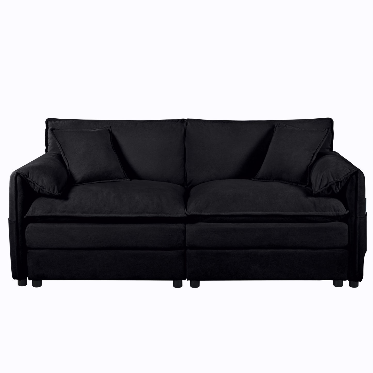 Oversized Deep Seat Luxury 2 Piece Sofa Set, Modern Chenille Comfy Cloud Couches For Living Room Office - Black
