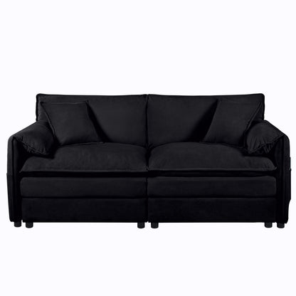Oversized Deep Seat Luxury 2 Piece Sofa Set, Modern Chenille Comfy Cloud Couches For Living Room Office - Black