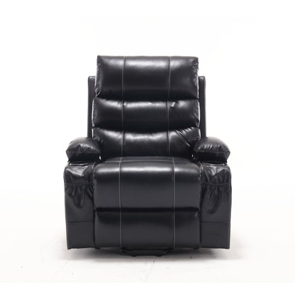 Large Size Electric Power Lift Recliner Chair Sofa, 8 Point Vibration Massage And Lumber Heat, Remote Control, Side Pockets And Cup Holders - Black