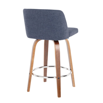 Toriano - Mid-Century Modern Counter Stool (Set of 2) - Blue / Walnut