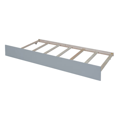 Twin Size Daybed With Trundle And Fence Guardrails - Gray