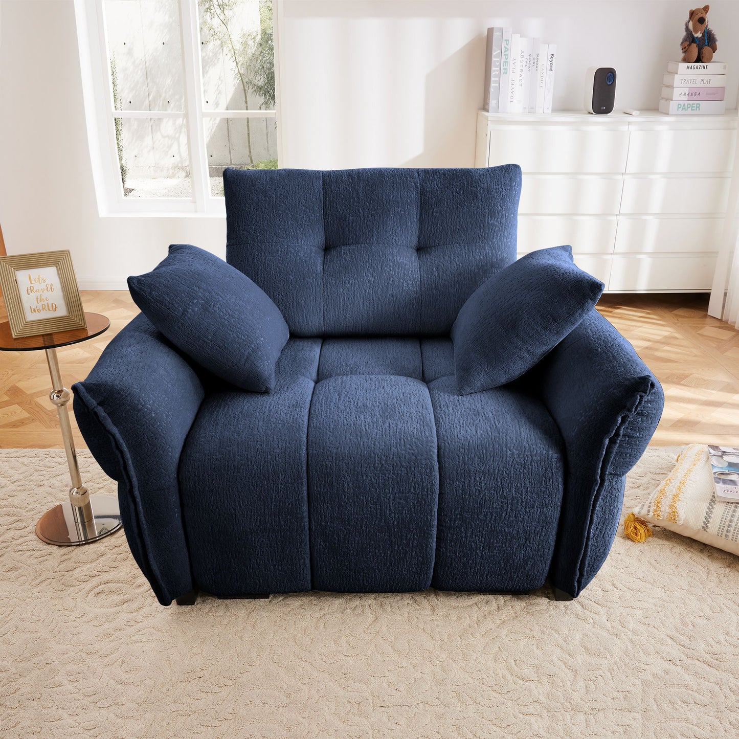 Modern Ergonomic Single Seater Sofa With High Resilience Support Cushions And Throw Pillows - Blue