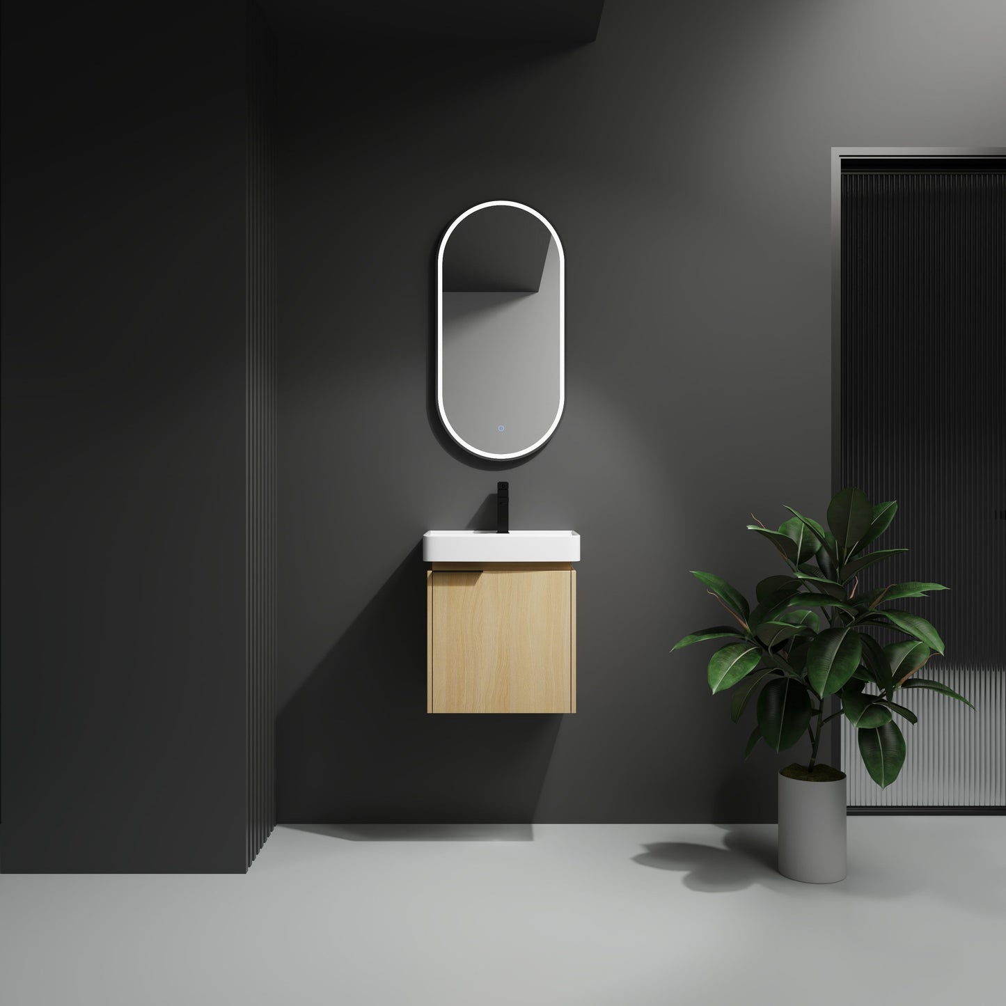 20" Wall Mounted Bathroom Vanity With Ceramic Sink And Storage Cabinet - Oak