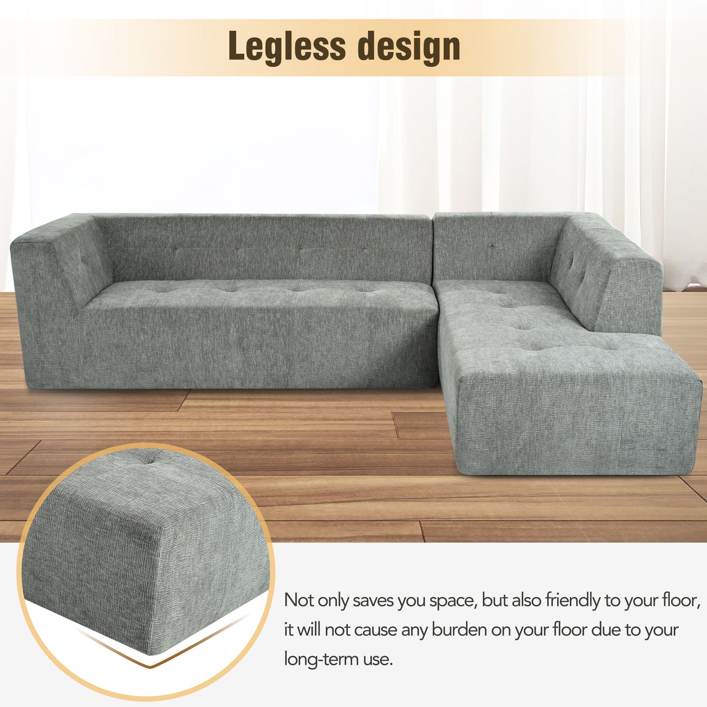 Modular Combination Sofa Set, Modern Minimalist Sofa, Living Room Upholstered Sofa Bed, Bedroom, 2 Pieces Computer Free Combination, L - Shaped - Light Gray