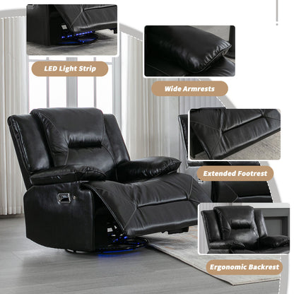 360ÔøΩÔøΩ Swivel And Rocking Home Theater Recliner Manual Recliner Chair With A Led Light Strip For Living Room - Black