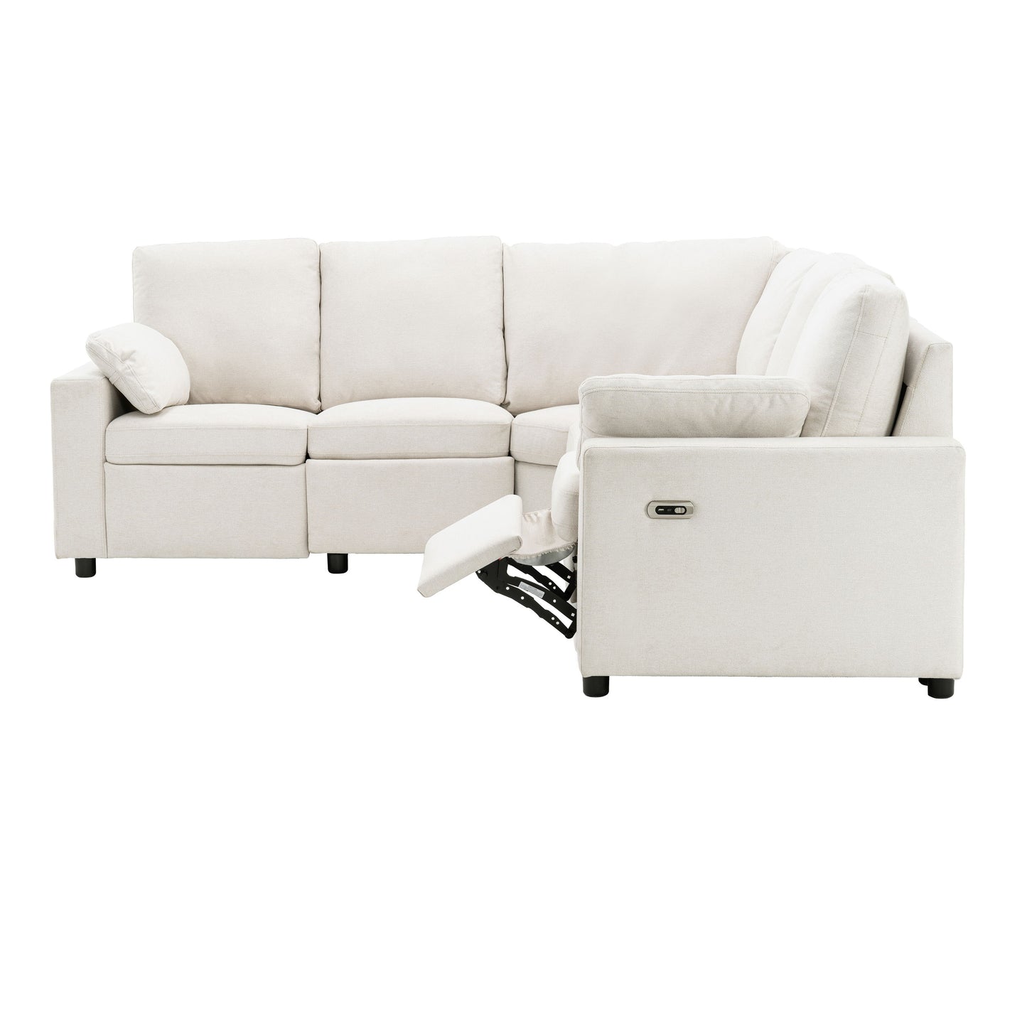 Power Recliner Sectional Sofa Home Theater Reclining Sofa With Two USB Ports, Two Storage Drawers For Living Room - Beige
