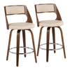 Cecina - Mid-Century Modern Counter Stool With Swivel (Set of 2) - Walnut / Cream