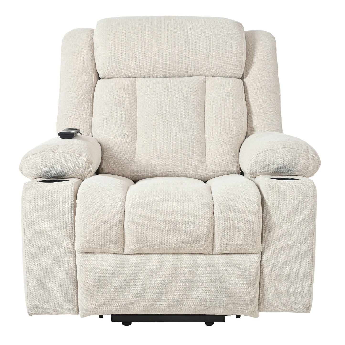 Power Lift Recliner Chair - Fabric Single Sofa With Extended Footrest, Remote Control, Cup Holders, And Side Pockets For Living Room Or Home Theater - Light Gray