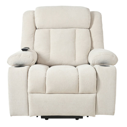 Power Lift Recliner Chair - Fabric Single Sofa With Extended Footrest, Remote Control, Cup Holders, And Side Pockets For Living Room Or Home Theater - Light Gray