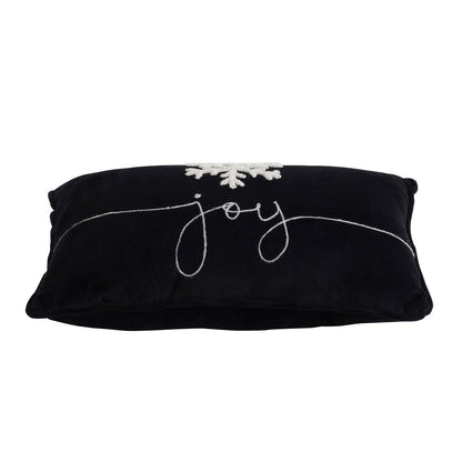 Velvet Pillow With Embroidered Joy And Frosty Snowflake, For Christmas Halloween Holiday Decor (Set of 2) - Black White