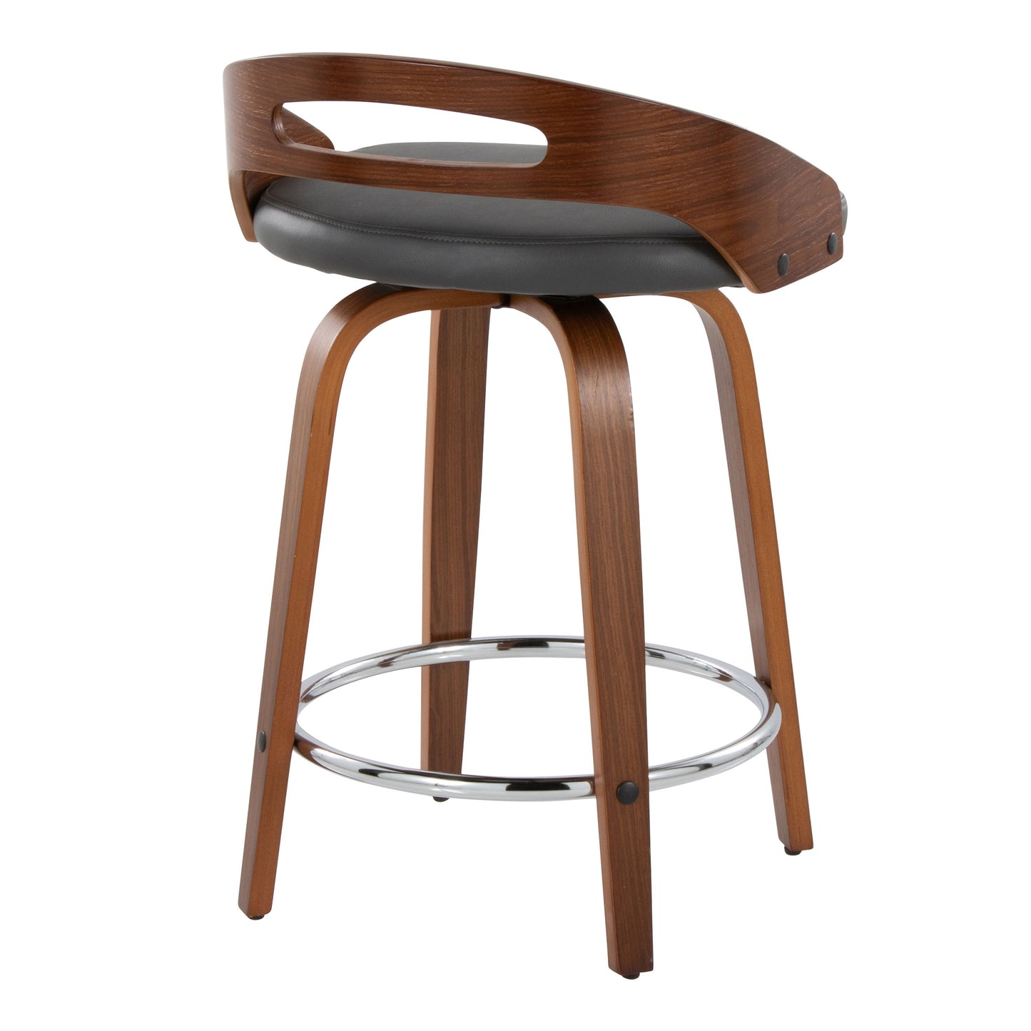 Cassis - Mid-Century Modern Fixed Height Counter Stool With Swivel With Round Footrest (Set of 2) - Walnut / Gray