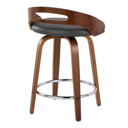 Cassis - Mid-Century Modern Fixed Height Counter Stool With Swivel With Round Footrest (Set of 2) - Walnut / Gray