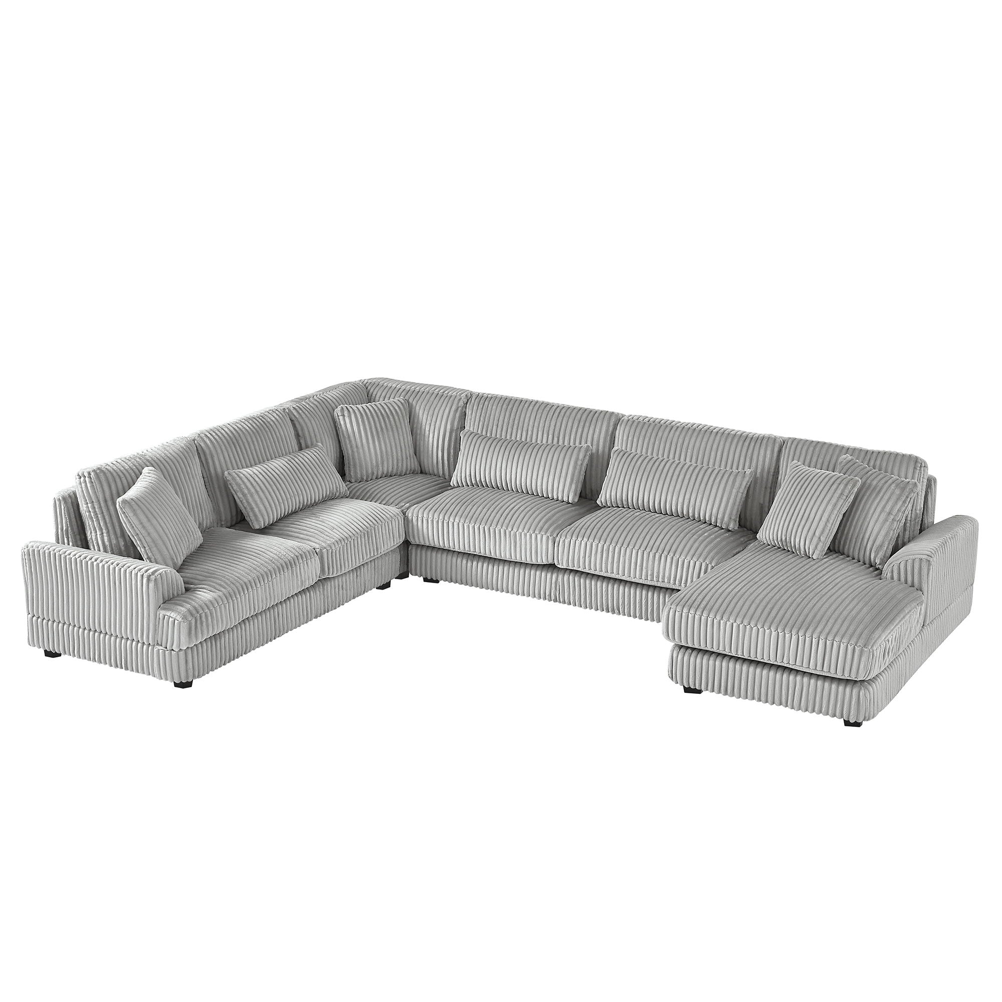 Oversized Sectional Sofa U - Shaped Sofa Couch Modern Sofa Upholstered In Soft Corduroy With A Chaise Lounge For Living Room - Gray