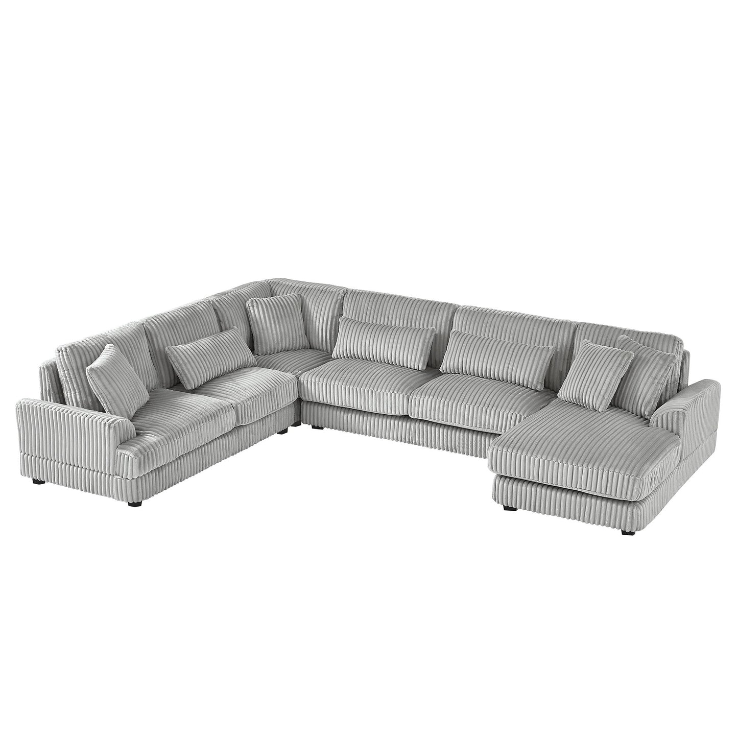 Oversized Sectional Sofa U - Shaped Sofa Couch Modern Sofa Upholstered In Soft Corduroy With A Chaise Lounge For Living Room - Gray