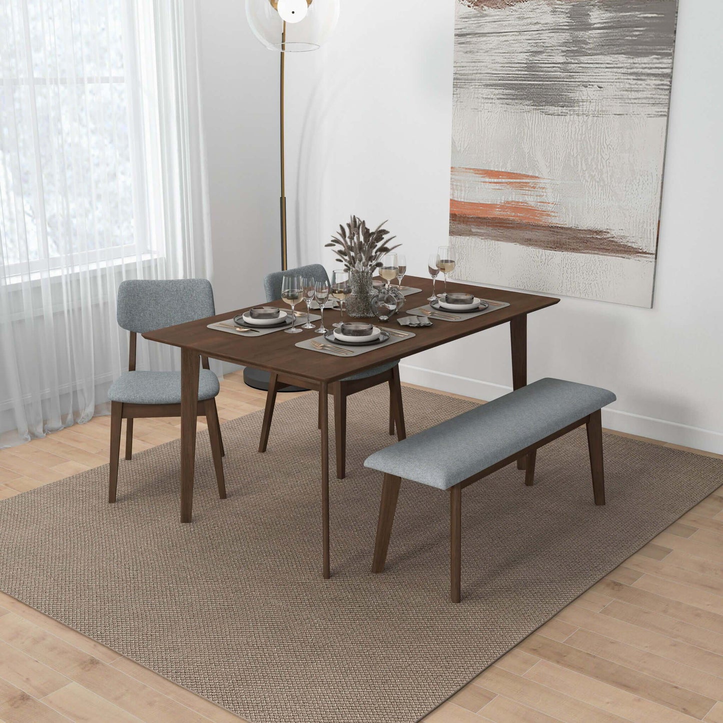Carlos-Upholstered Solid Wood Bench - Gray