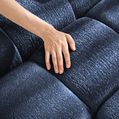 Modern Fabric 2 Seater Sofa With Ottoman Minimalist Design - Blue