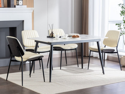 Dining Chairs Mid-Century Modern Retro Faux Leather Chair With Walnut Bentwood Back Upholstered Seat Metal Legs Adjustable Foot For Kitchen Dining Room Chairs (Set of 2) - Beige