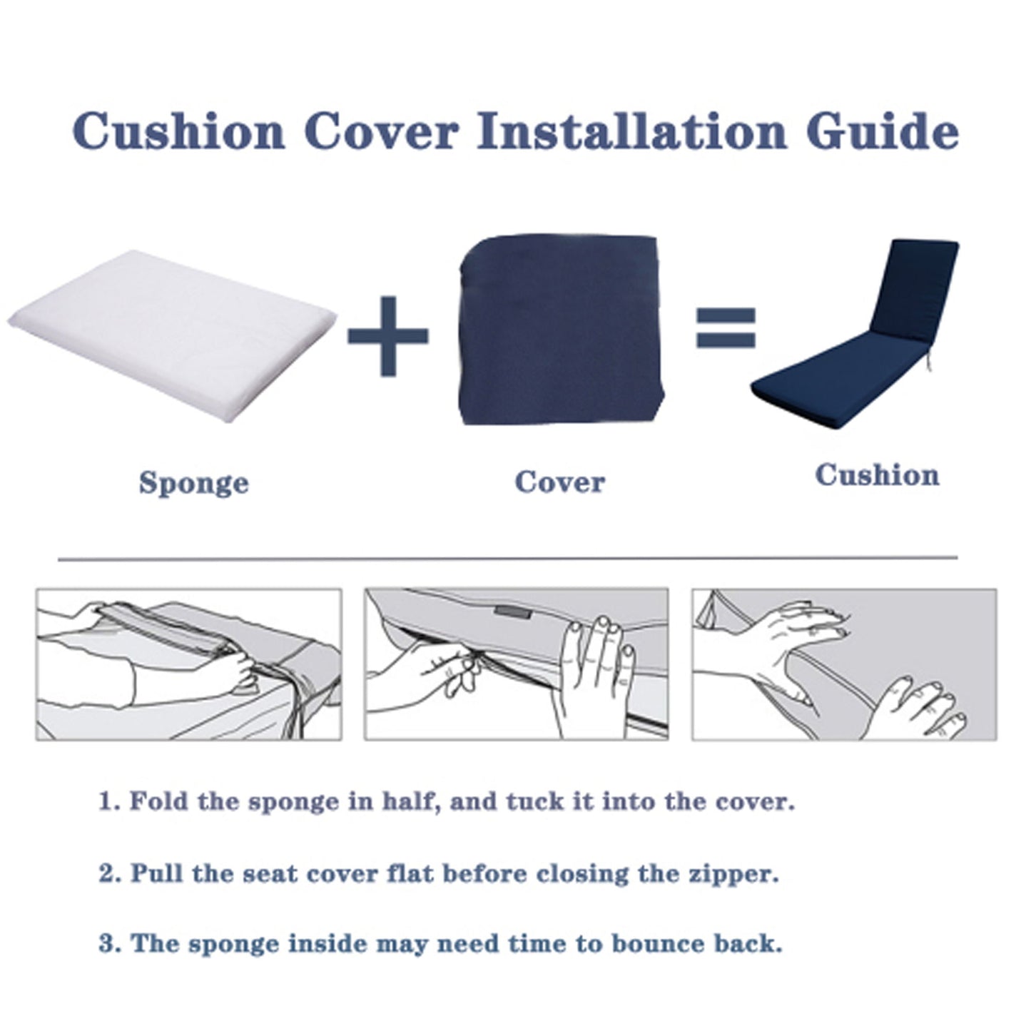 Outdoor Lounge Chairs (Set of 2), Cushion Replacement Patio Funiture Seat Cushion Chaise Lounge Cushion - Navy Blue