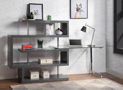 Buck II - Clear Glass, Chrome High Gloss Writing Desk With Shelf - Gray