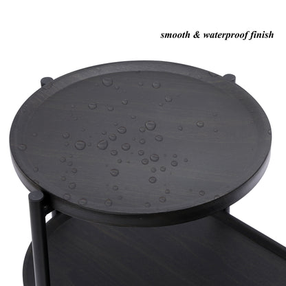 Round Coffee Table With Storage Tray 2 Tier Oval End Tables Wooden Small Side Table For Living Room - Black