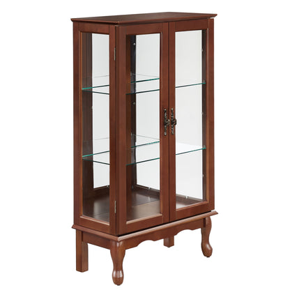 Curio Cabinet Lighted Curio Diapaly Cabinet With Adjustable Shelves And Mirrored Back Panel, Tempered Glass Doors (3 Tier), (E26 Light Bulb Not Included) - Walnut