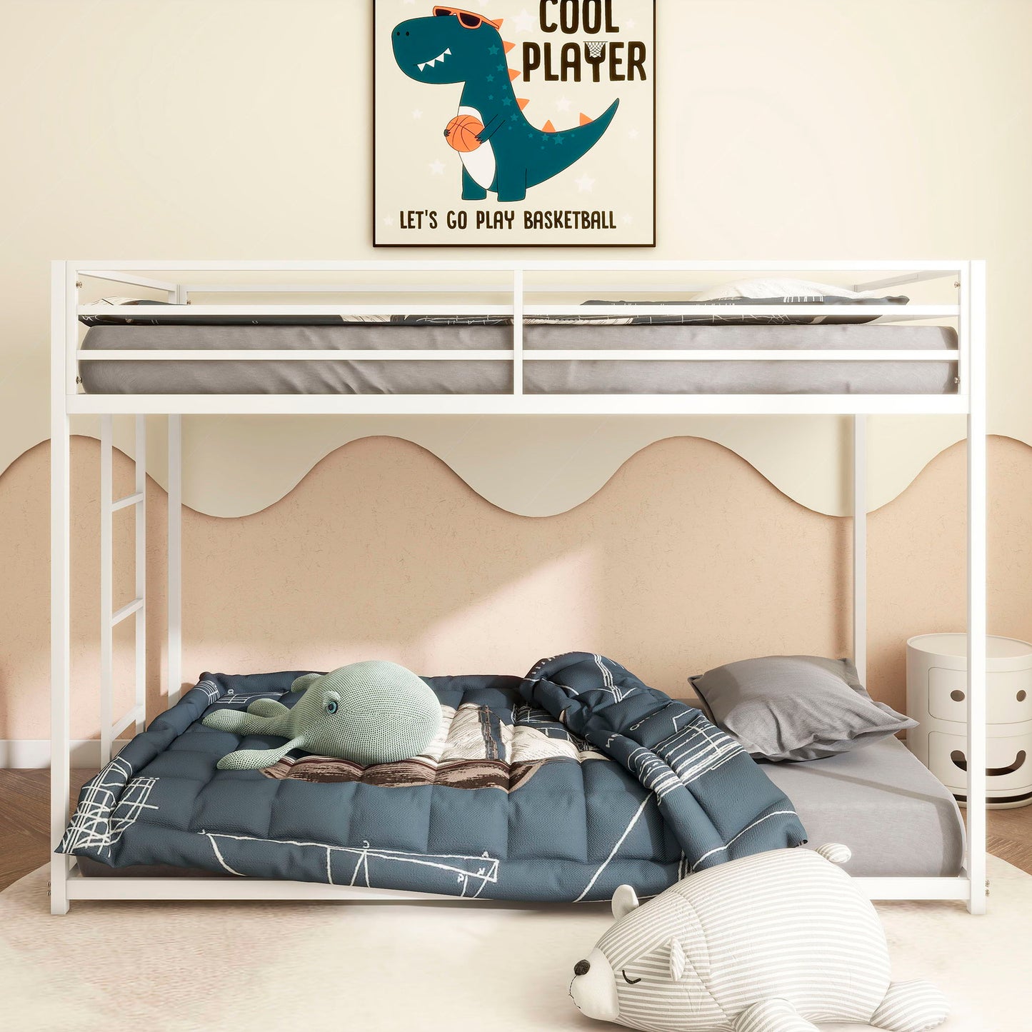 Adam - Twin Over Twin Metal Bunk Bed - White