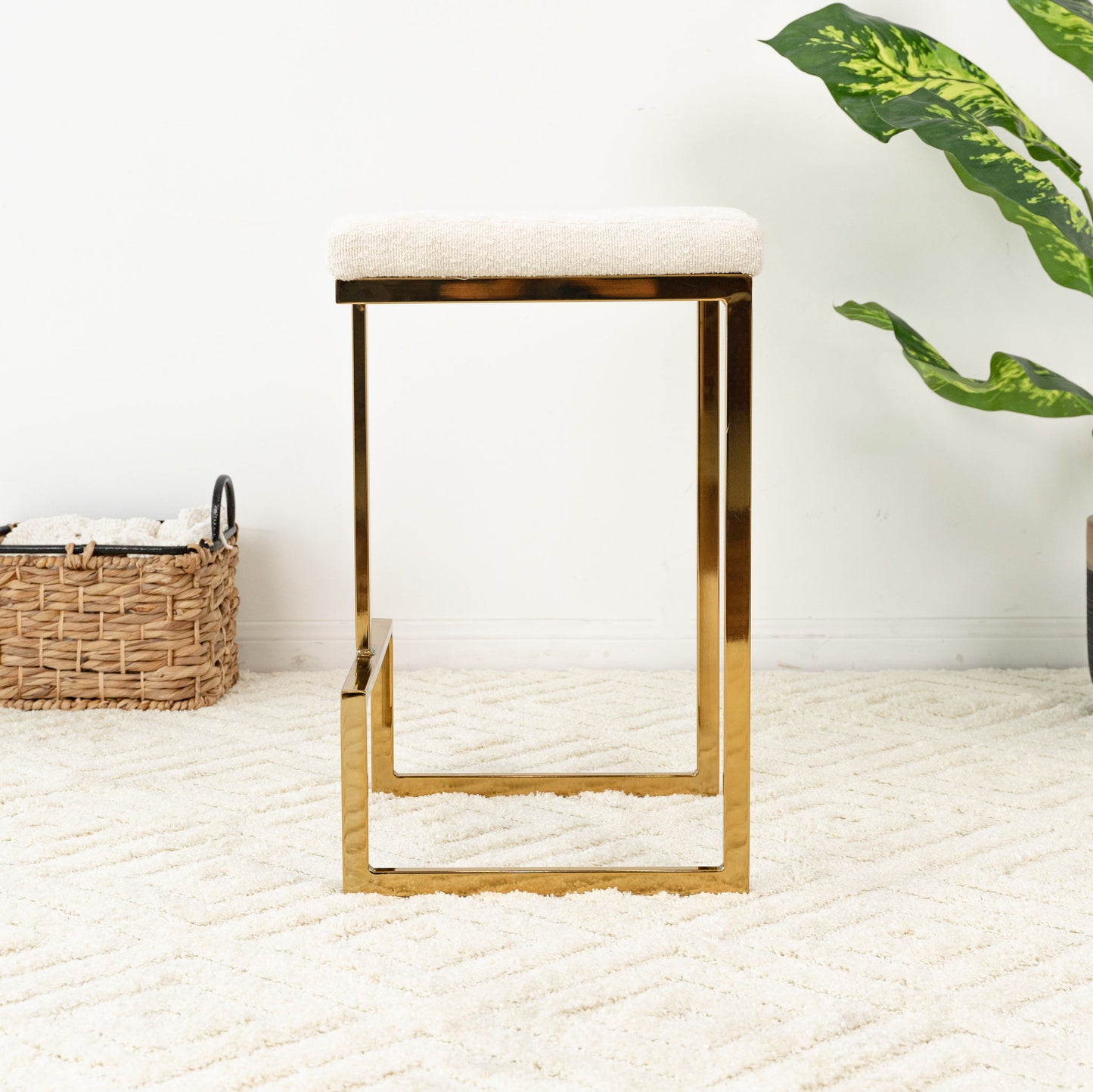 Joel - Mid-Century Modern Luxury Upholstered Stool - White