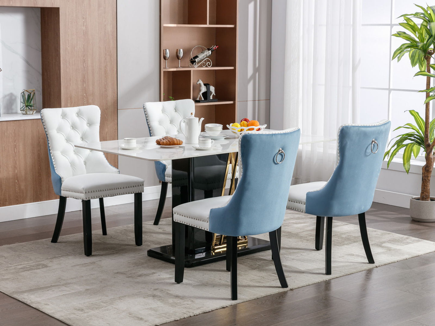 Nikki - Modern, High-End Tufted Solid Wood Contemporary And Velvet Upholstered Dining Chair With Wood Legs Nailhead Trim (Set of 2) - White / Light Blue
