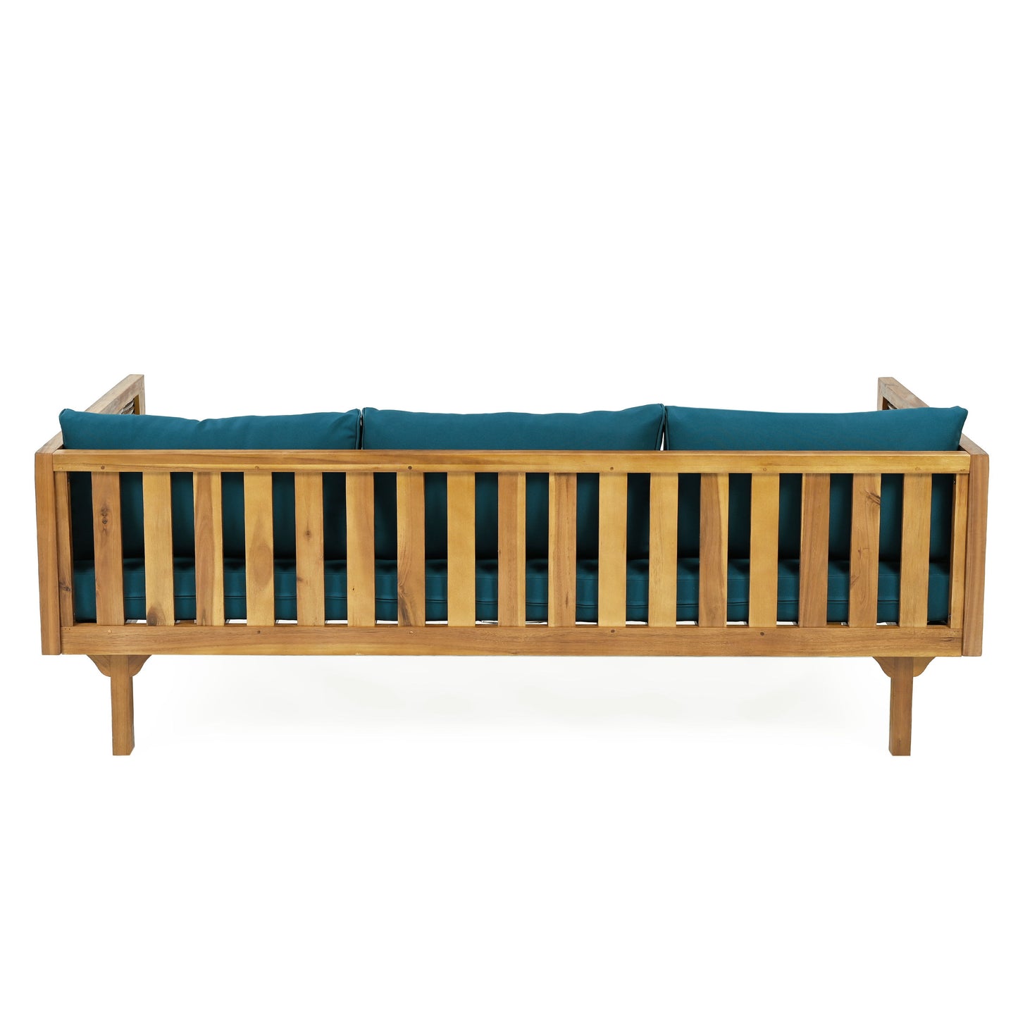 Claremont - 3 Seater Daybed With Rattan Arms And Cushions, Acacia Wood Frame - Teak / Teal