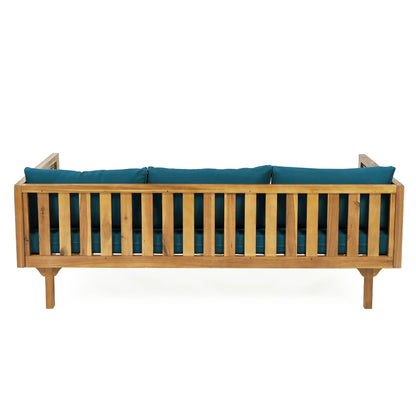 Claremont - 3 Seater Daybed With Rattan Arms And Cushions, Acacia Wood Frame - Teak / Teal