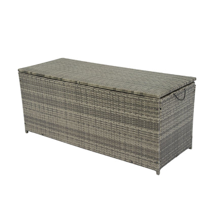 Outdoor Storage Box, 113 Gallon Wicker Patio Deck Boxes With Lid, Outdoor Cushion Storage For Kids Toys, Pillows, Towel, Wicker - Gray