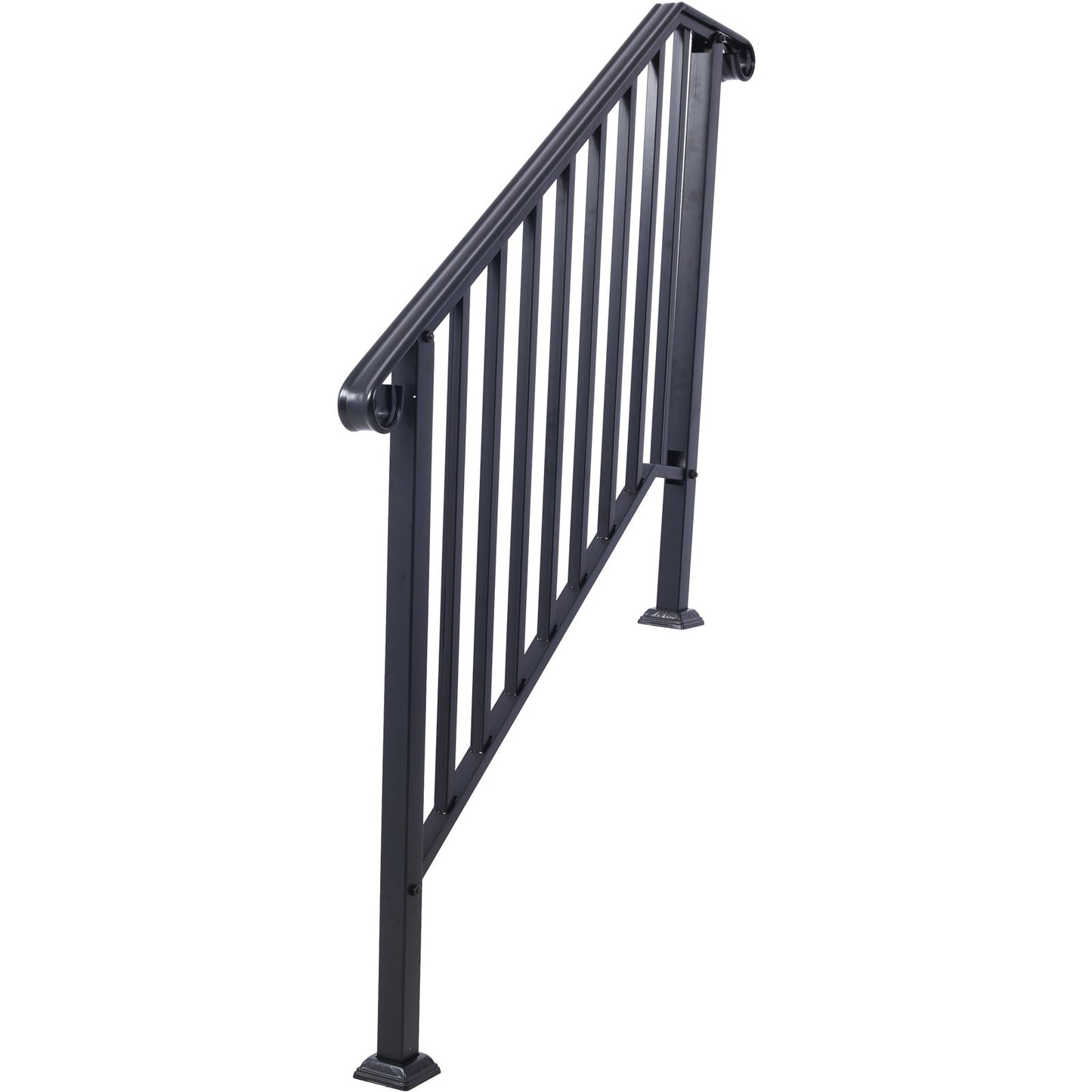 Handrails For Outdoor Steps, Fit 3 Or 4 Steps Outdoor Stair Railing, Picket#3 Wrought Iron Handrail, Flexible Porch Railing, Transitional Handrails For Concrete Steps Or Wooden Stairs - Black