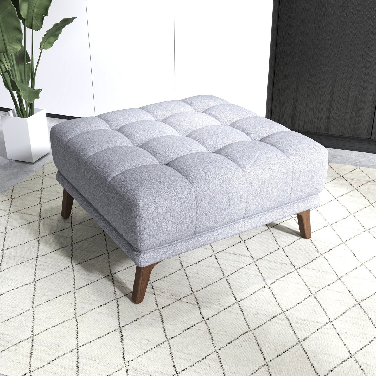 Addison - Square Upholstered Ottoman - Gray / Light Gray / Wood