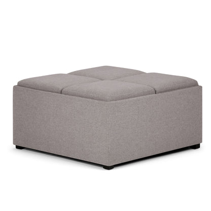 Avalon - Square Coffee Table Storage Ottoman - Cloud Gray